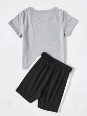 2pcs Boys Summer Suit Grey Tee And Shorts