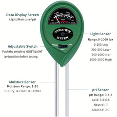 3-In-1 Soil PH Moisture Light Test Kit - Plant Water Meter