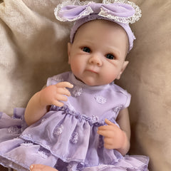 Realistic Vinyl Girl Doll with Purple Dress for Kids 3-6 Years