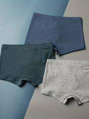 3pcs Boy's Boxer Briefs Solid Elastic Waist Shorts Cotton Comfy Soft Underwear