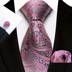 Men's Floral Plaid Necktie Handkerchief Clip Set