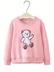 Girls Pink Bear Print Long Sleeve Sweatshirt Top Pullovers