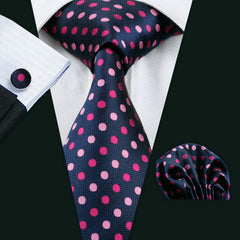 1pc Hi Tie Polka Dots Necktie With Pocket Square Cufflinks Set Mens Accessories