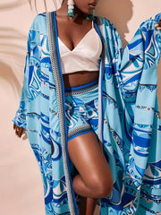Casual Matching Kimono & Shorts Set Women's Outfit