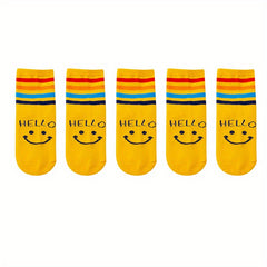 Kids Cartoon Slime Face Colorful Stripes Crew Socks Boys Girls All Seasons