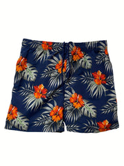 Quick Dry Drawstring Men's Swim Trunks Plants Print Board Shorts Swimwear
