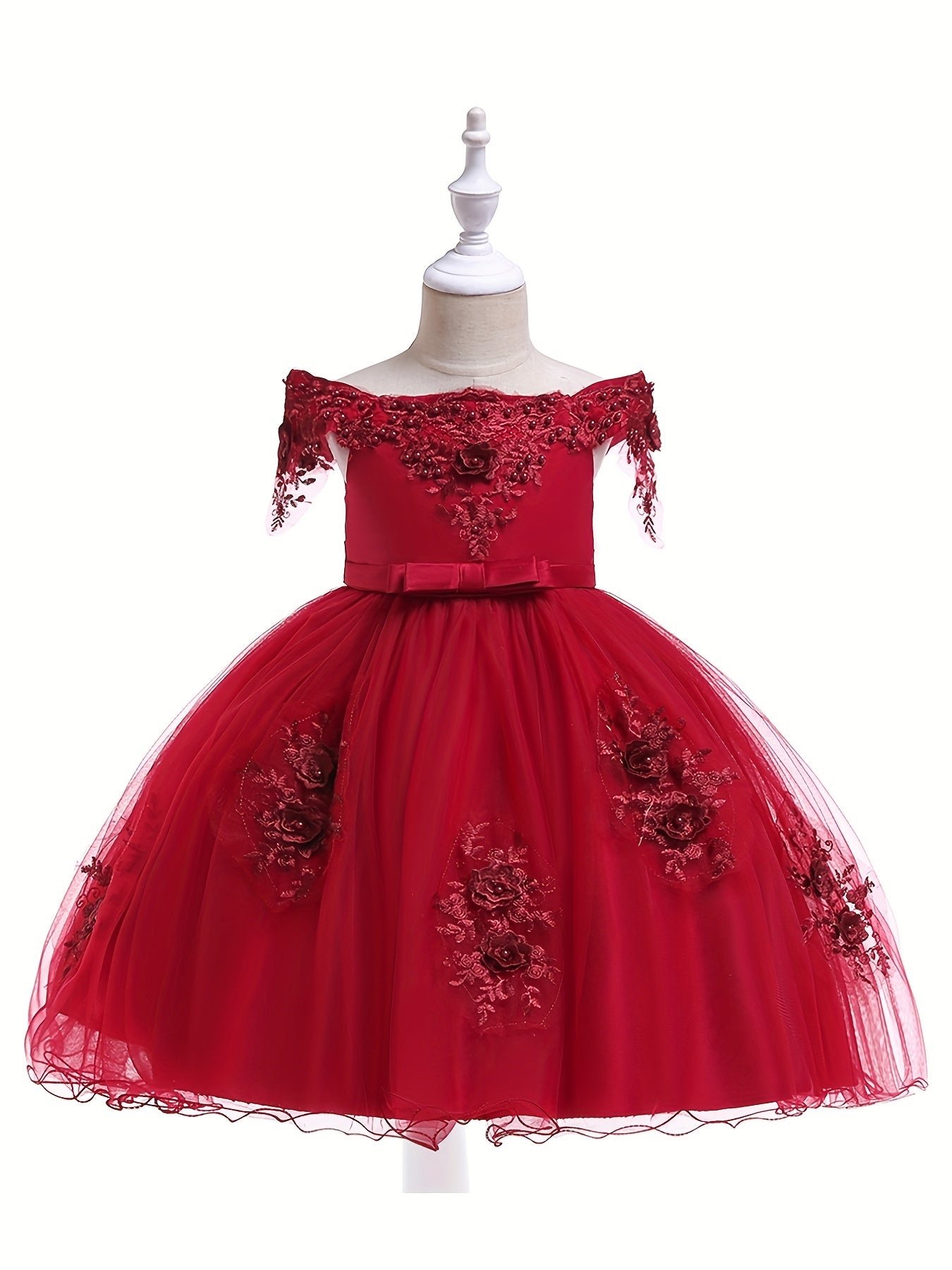 Girls Flower Beaded Embroidered Ball Gown Party Dress