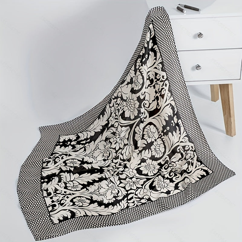 Floral Print Square Scarf Satin Shawl Neck Wrap