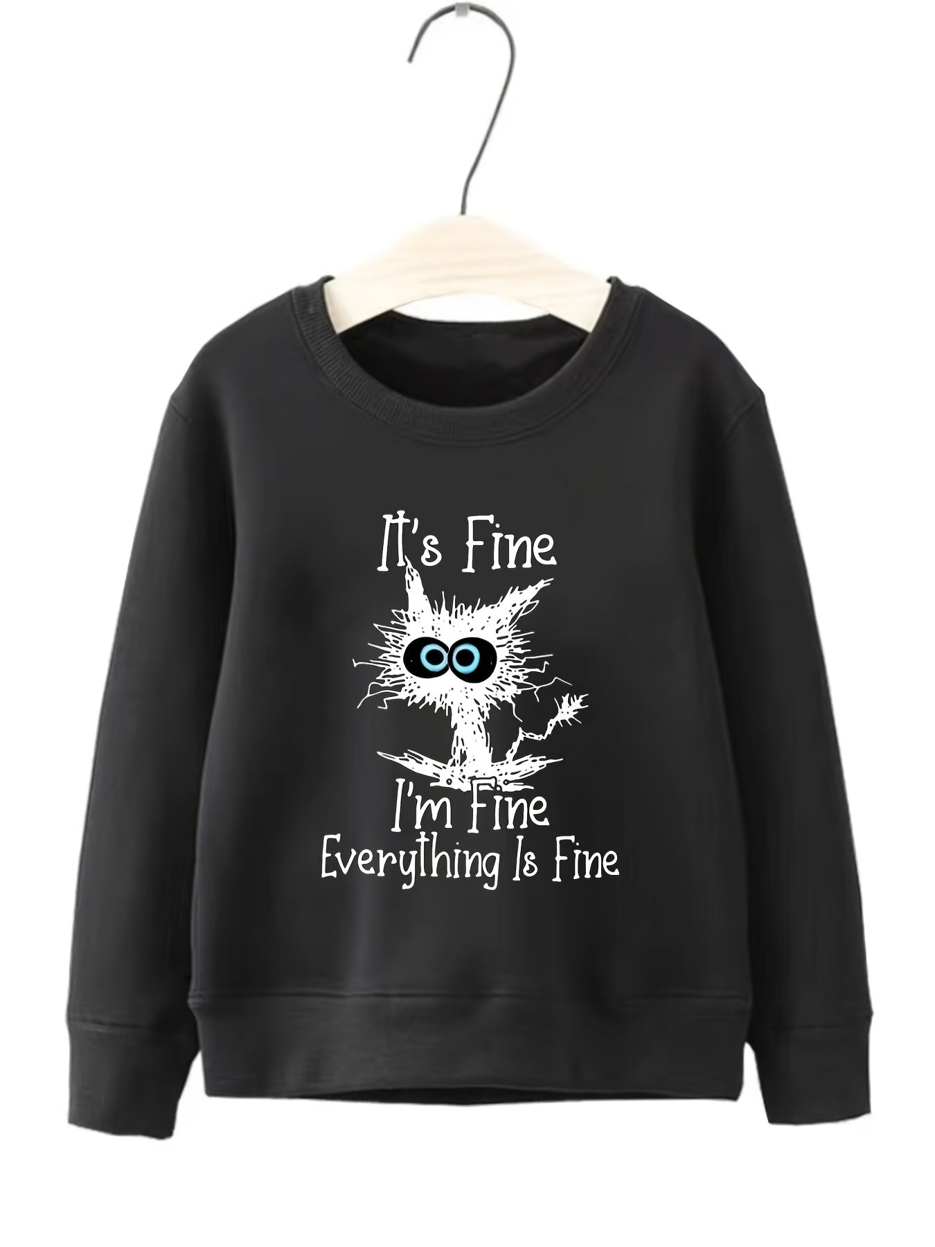 Fun Kitty Pattern Round Neck Sweatshirt For Girls