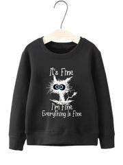 Fun Kitty Pattern Round Neck Sweatshirt For Girls