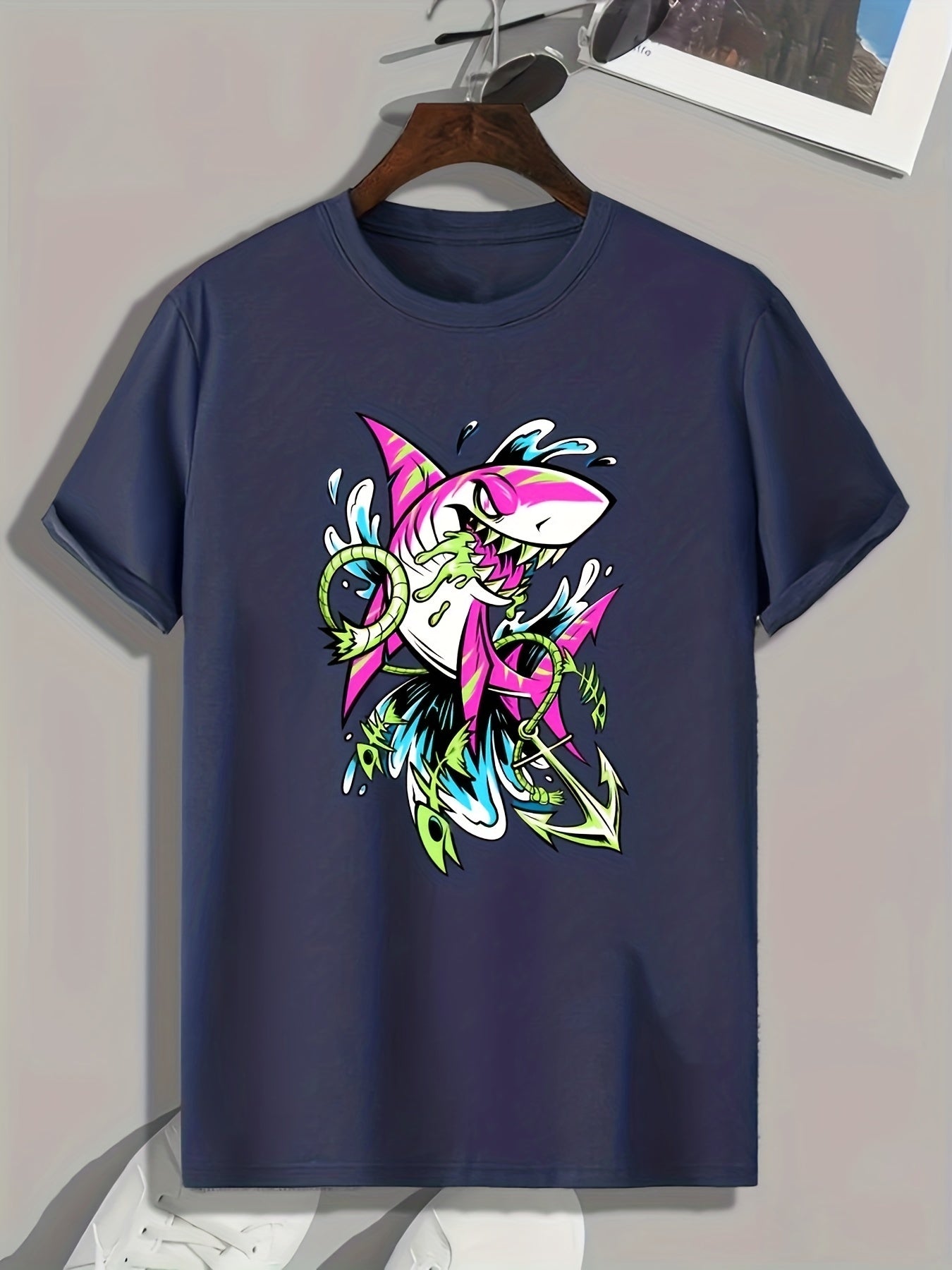 Shark Print Men's Graphic T-Shirt for Summer