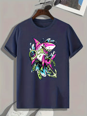 Shark Print Men's Graphic T-Shirt for Summer