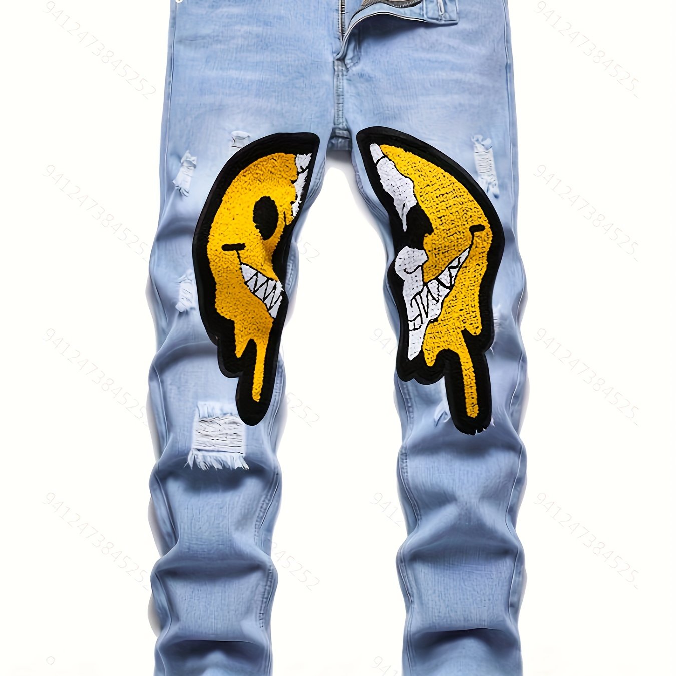 Men's Smiling Face Ripped Jeans