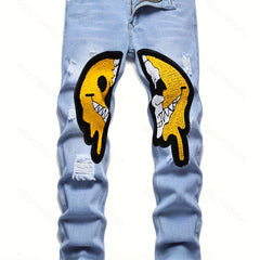 Men's Smiling Face Ripped Jeans