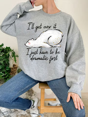 Letter & Polar Bear Print Loose Sweatshirt Women's Clothing