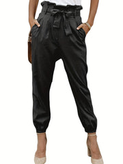 Tie Front Ruched Pants Casual High Waist With Pockets