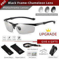 CLLOIO Polarized Photochromic Sunglasses Men's Rimless Night Driving Glasses
