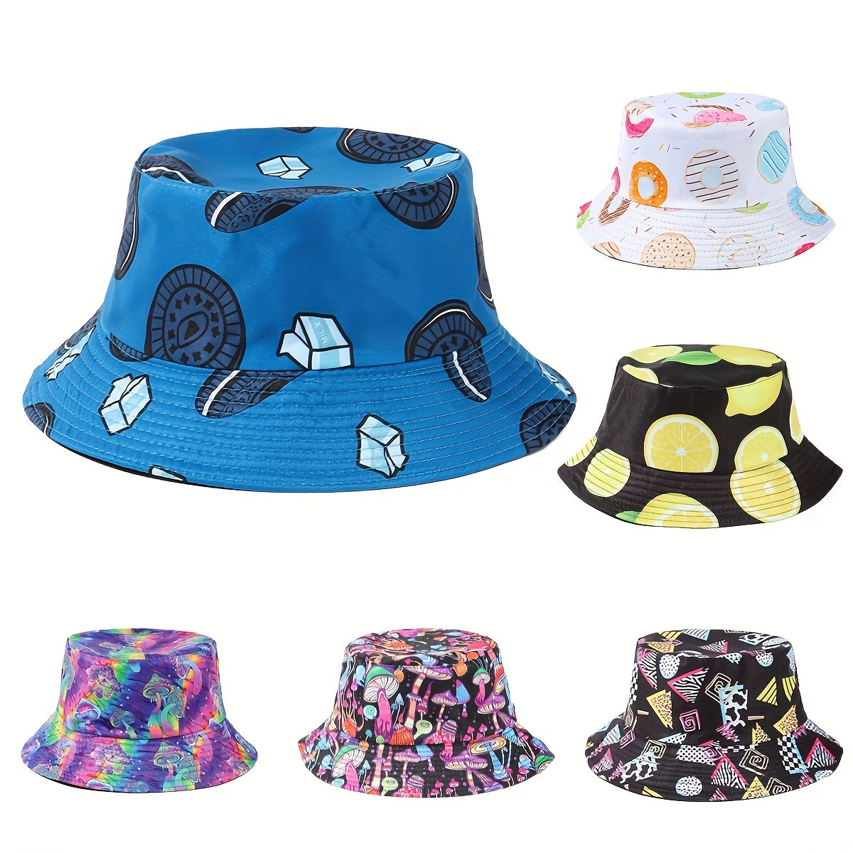 Hip Hop Cartoon Print Bucket Hat Casual Sun Hat Unisex Basin Hat