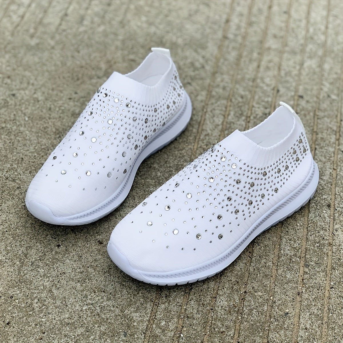 Women's Rhinestone Sock Shoes Low Top Slip On Sneakers