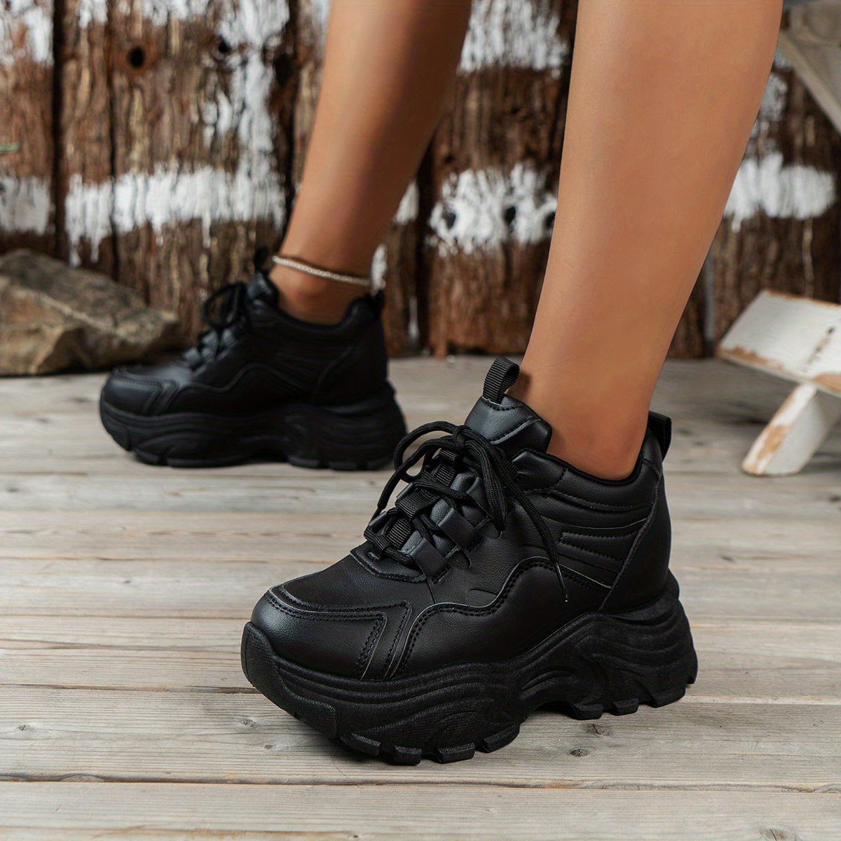 Platform Chunky Sneakers Height Increased Lace Up Casual Dad Shoes