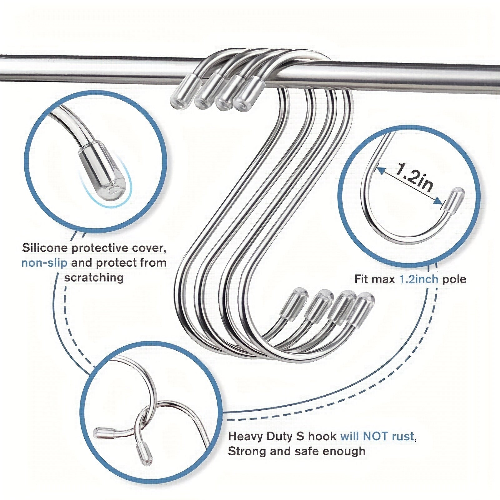10pcs S Hooks Stainless Steel Hangers for Storage