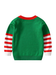 Christmas Print Knit Crew Neck Sweater for Kids