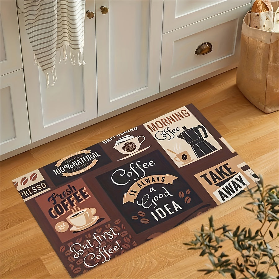 Retro Kitchen Mat Coffee Pattern Carpet Rectangular Polyester Rug