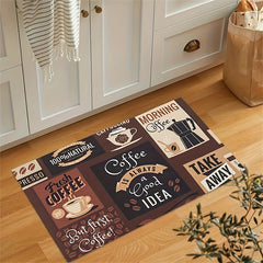 Retro Kitchen Mat Coffee Pattern Carpet Rectangular Polyester Rug