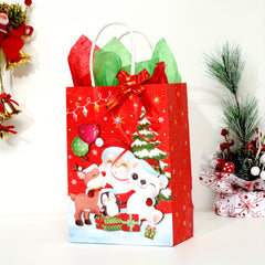 4pcs Christmas Merry Theme Gift Bag Set Small Size with 8 Large Paper Wrappers