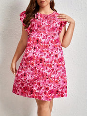 Nightdress Women's Plus Floral Print Ruffle Sleeve Tee