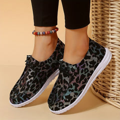 Leopard Print Boat Shoes Lace Up Lightweight Walking Shoes