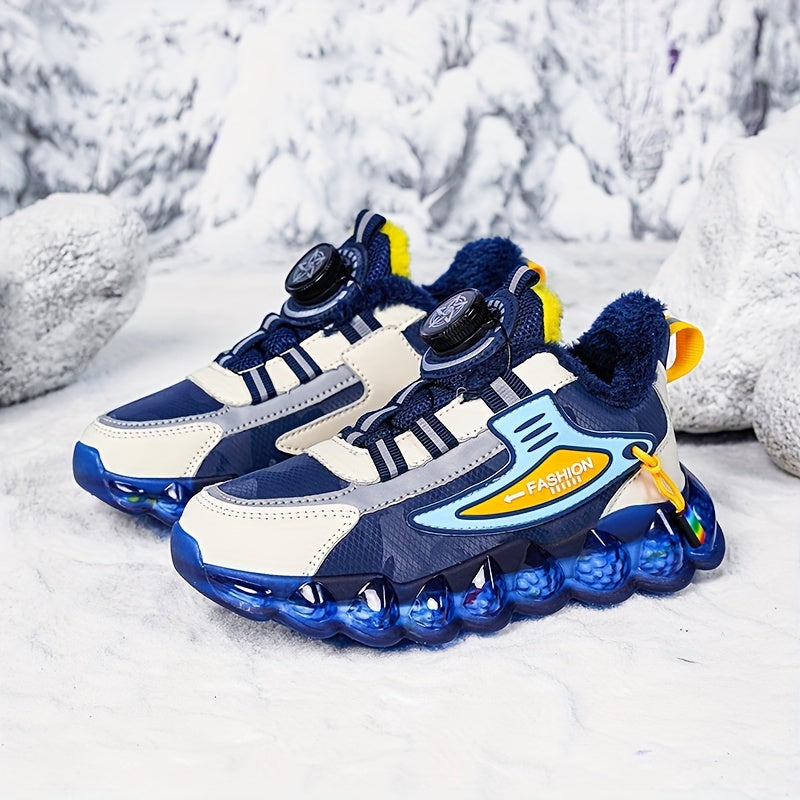 Boy's Basketball Shoes Rotating Buckle Warm Plush Lining Non Slip Sneakers