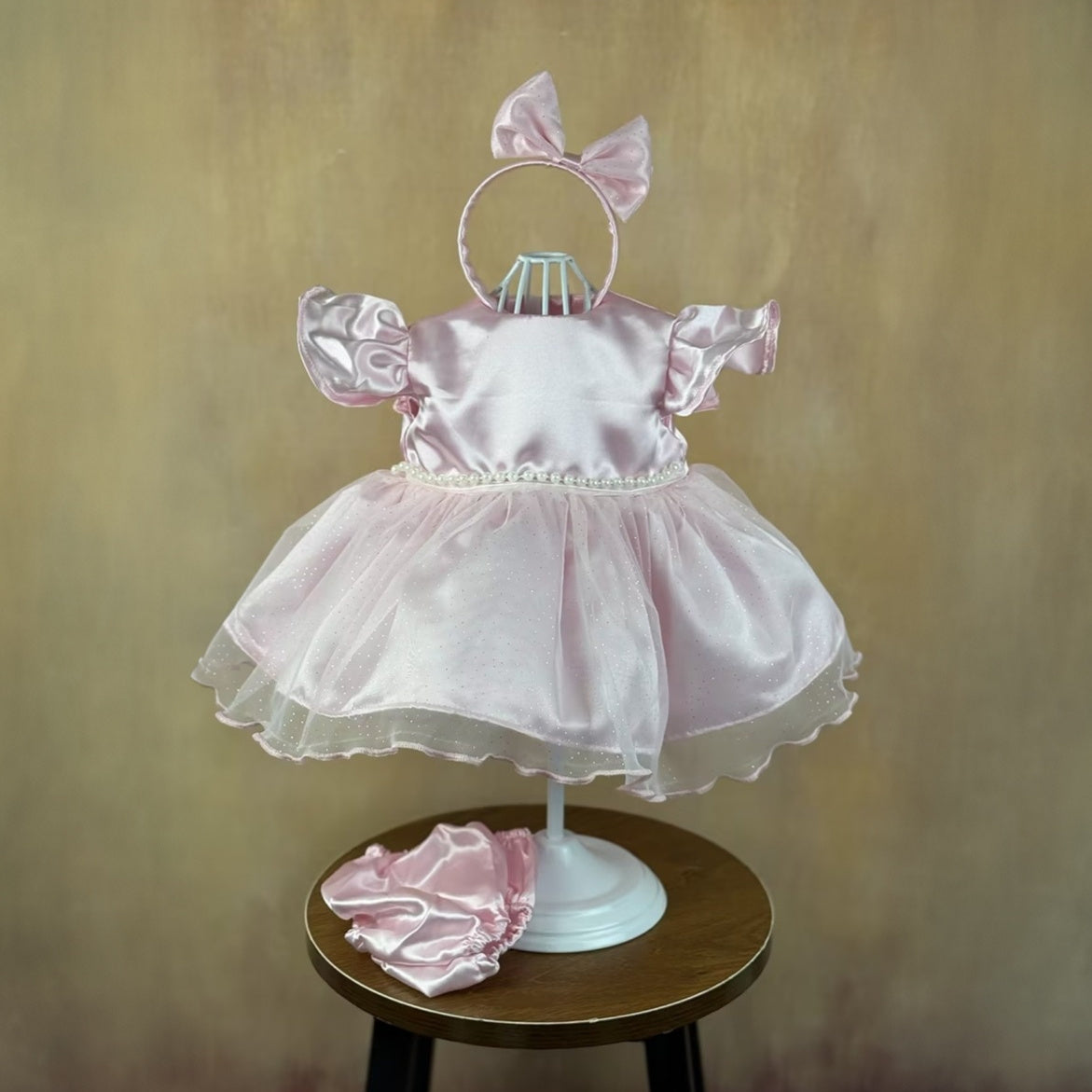 Princess Dress Headband Shorts Clothing Set for 19-22inch Reborn Baby Dolls