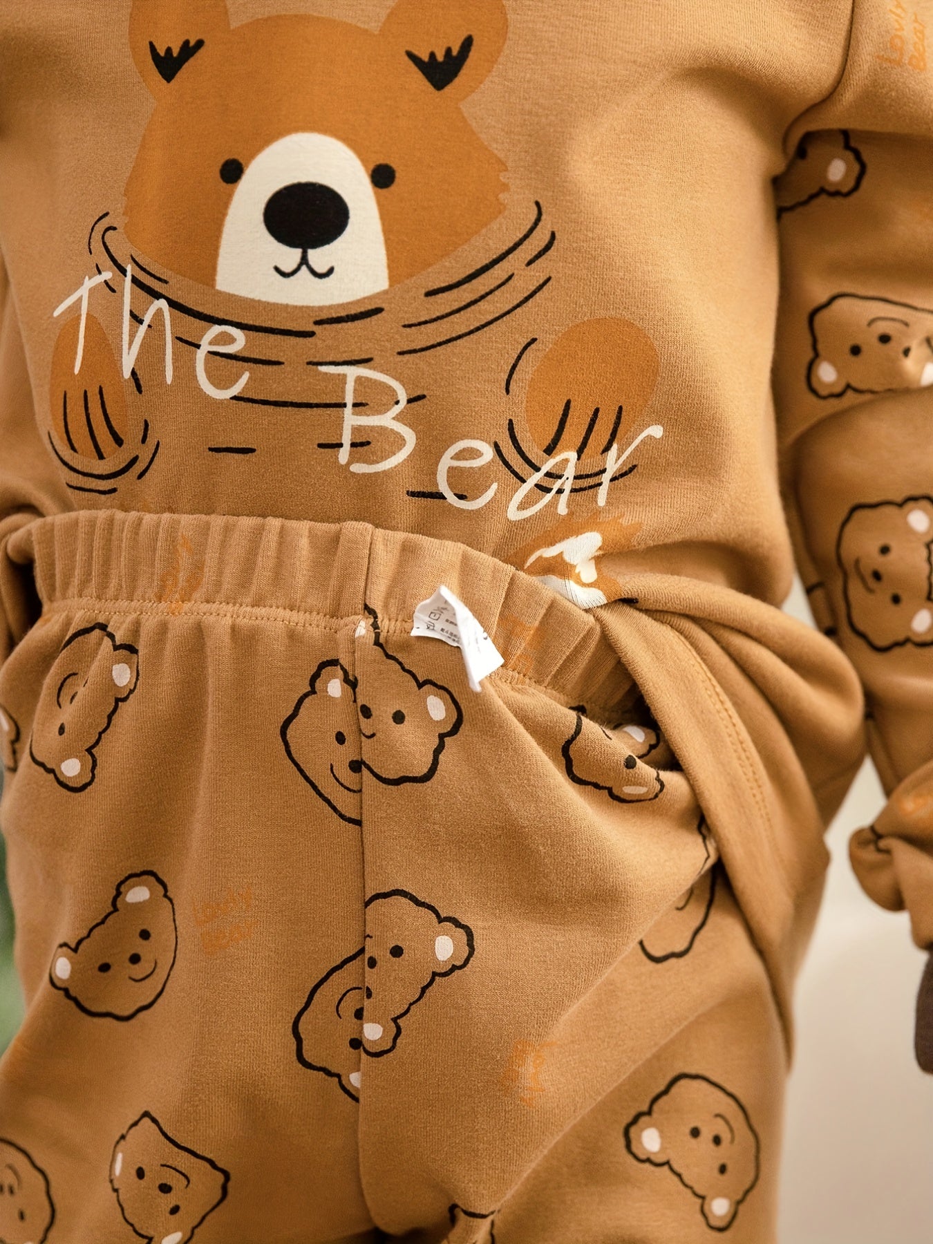 Boys Bear Print Long Sleeve Top & Trousers Cotton Pajamas Set
