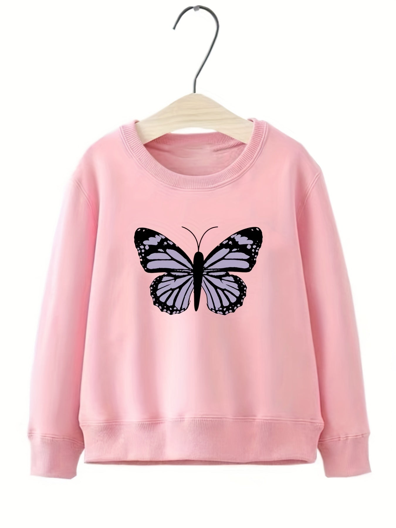 Girls Butterfly Print Crew Neck Sweatshirt Youth Teen Kids Spring Fall Clothing