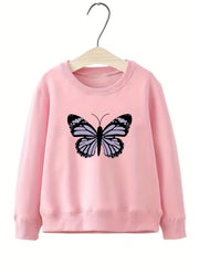 Girls Butterfly Print Crew Neck Sweatshirt Youth Teen Kids Spring Fall Clothing