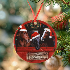 1pc Round Acrylic Christmas Tree Ornament Farmhouse Horses Christmas Ornaments