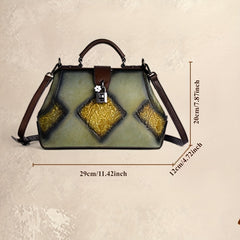 Vintage Floral Leather Handbag w/ Buckle Closure & Clutch