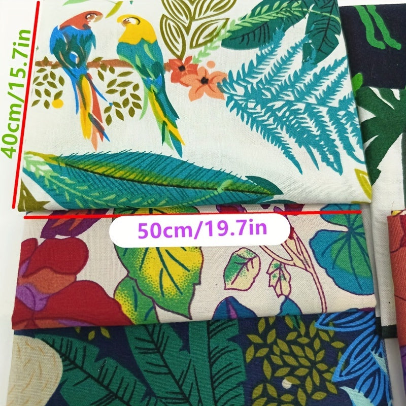 7pcs Rainforest Plant Pattern Cotton Fabric for DIY Doll Bedding Patchwork