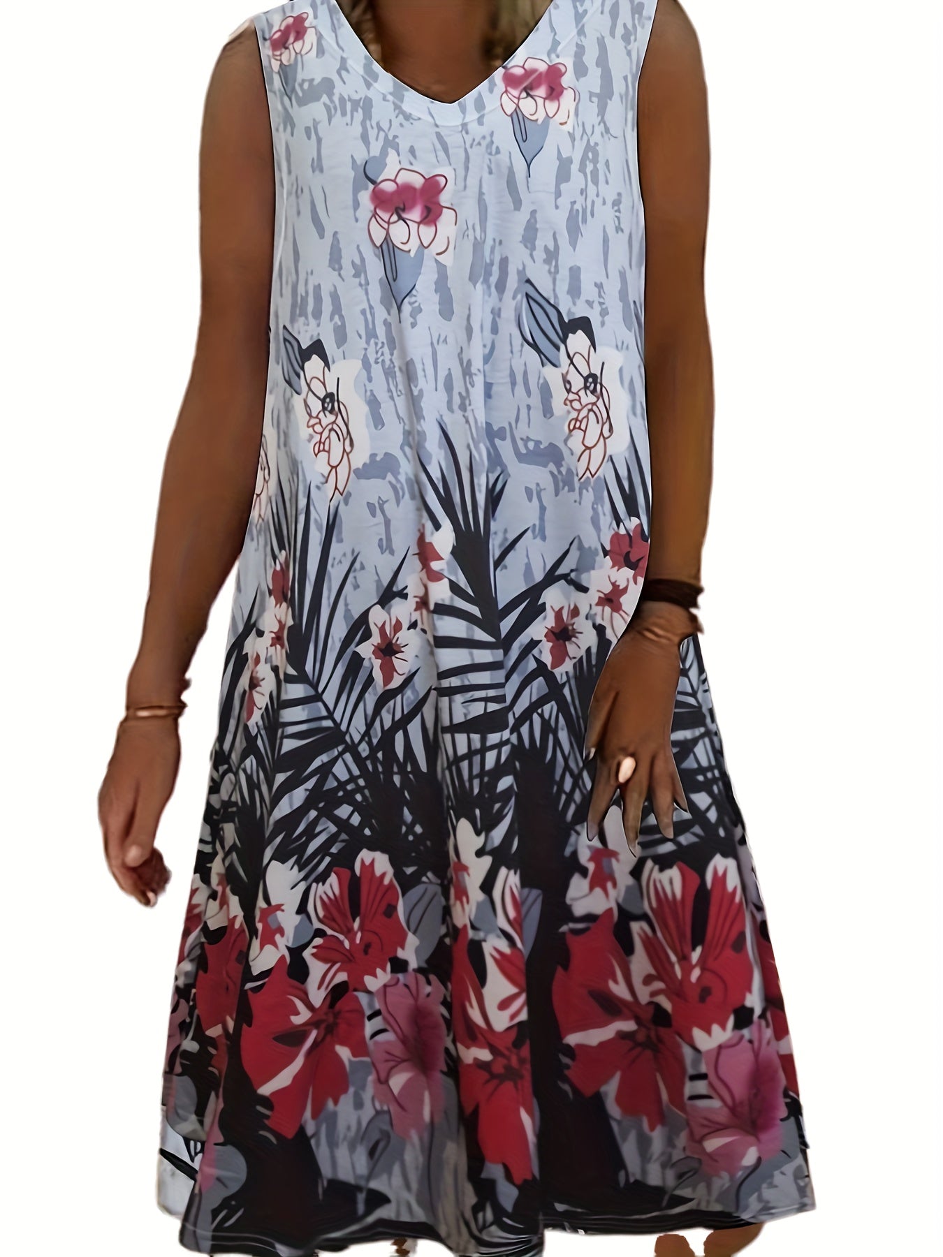 Floral Print V Neck Tank Dress
