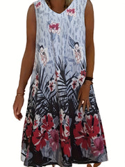 Floral Print V Neck Tank Dress