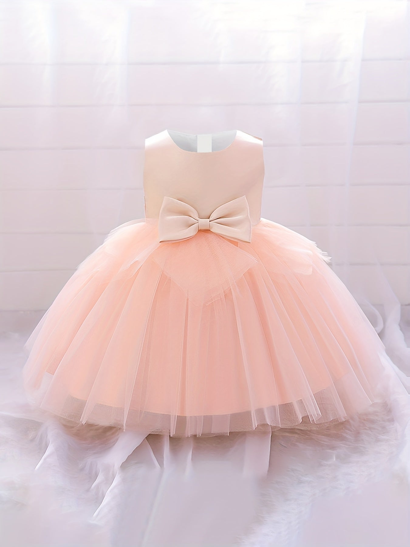 Baby Girl Dress Mesh Bowknot Princess Sleeveless Multicolor Evening Dress