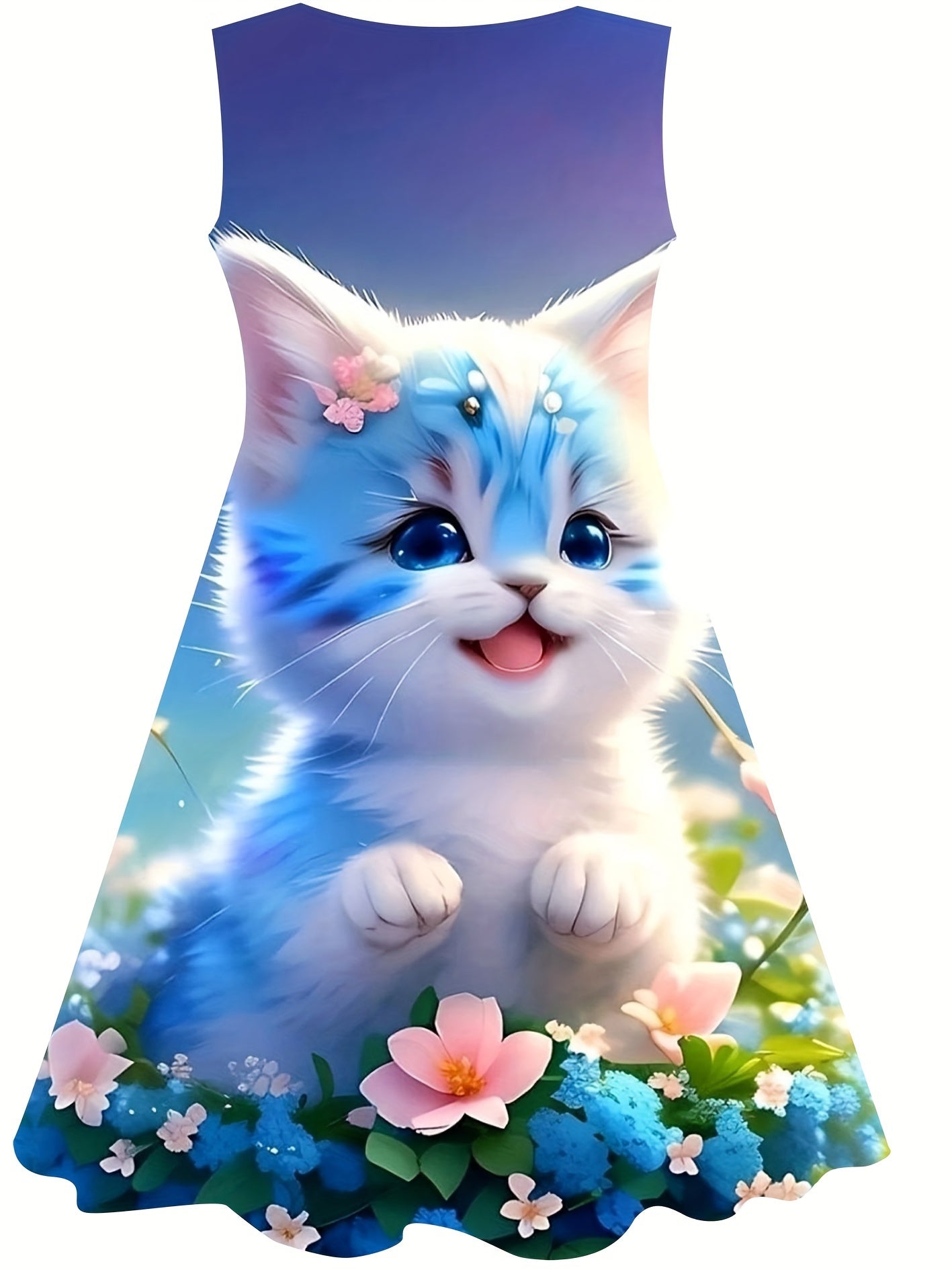 Flower Kitty Dress Girls Sleeveless Summer Party Gift