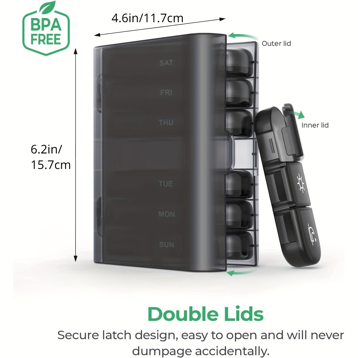 Portable 7-Day Pill Organizer with Light-Proof Containers