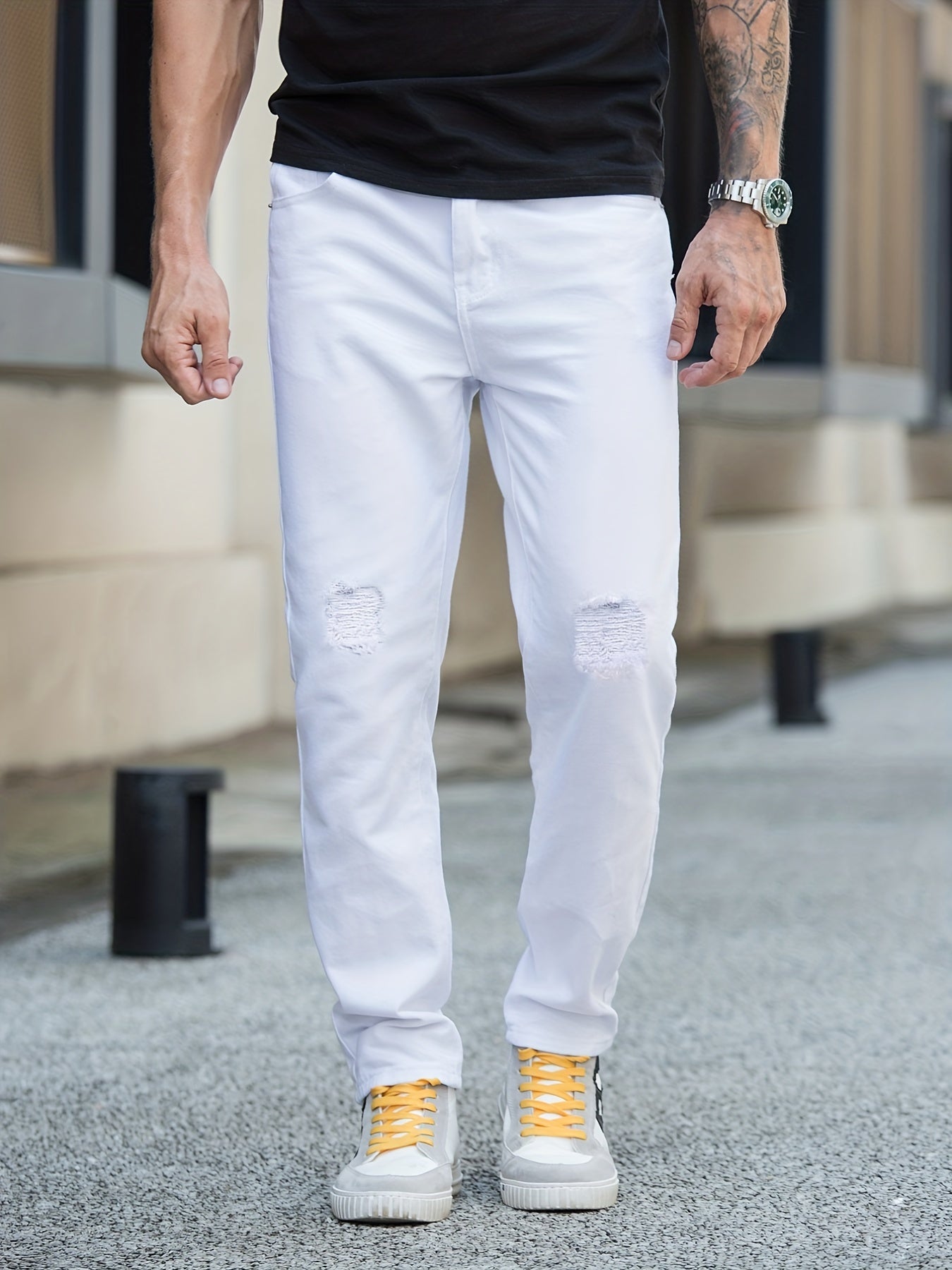 Straight Leg Ripped Jeans Mens Casual Denim Pants