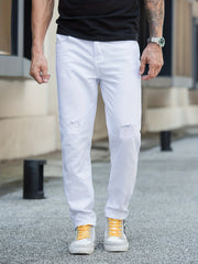 Straight Leg Ripped Jeans Mens Casual Denim Pants