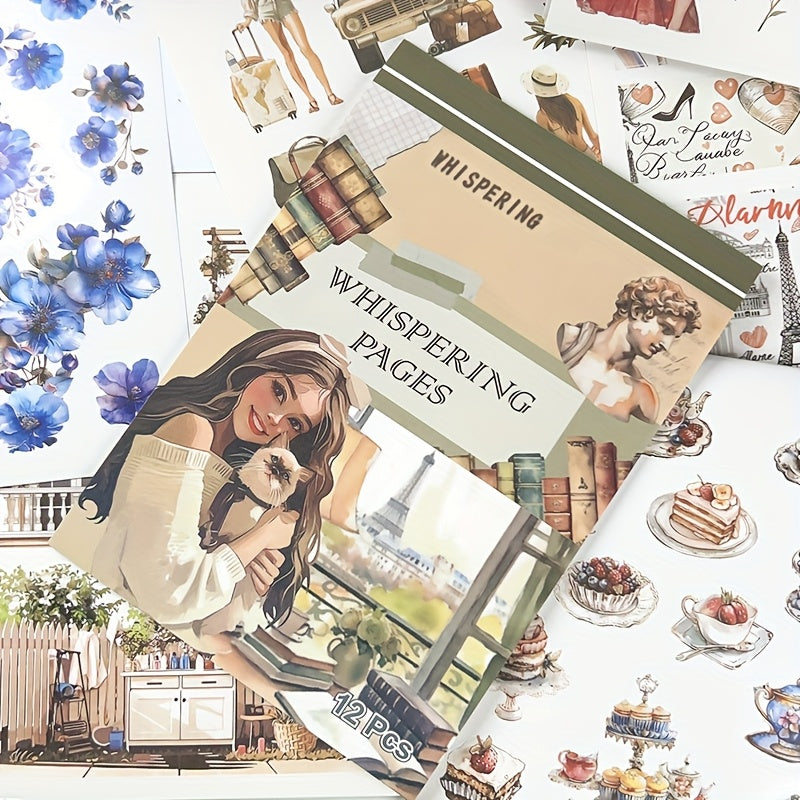 Vintage Floral Sticker Book - Parisian Scenes & Tea Party Designs