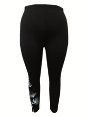 Sports Leggings Women's Plus Dandelion Print High Rise Medium Stretch