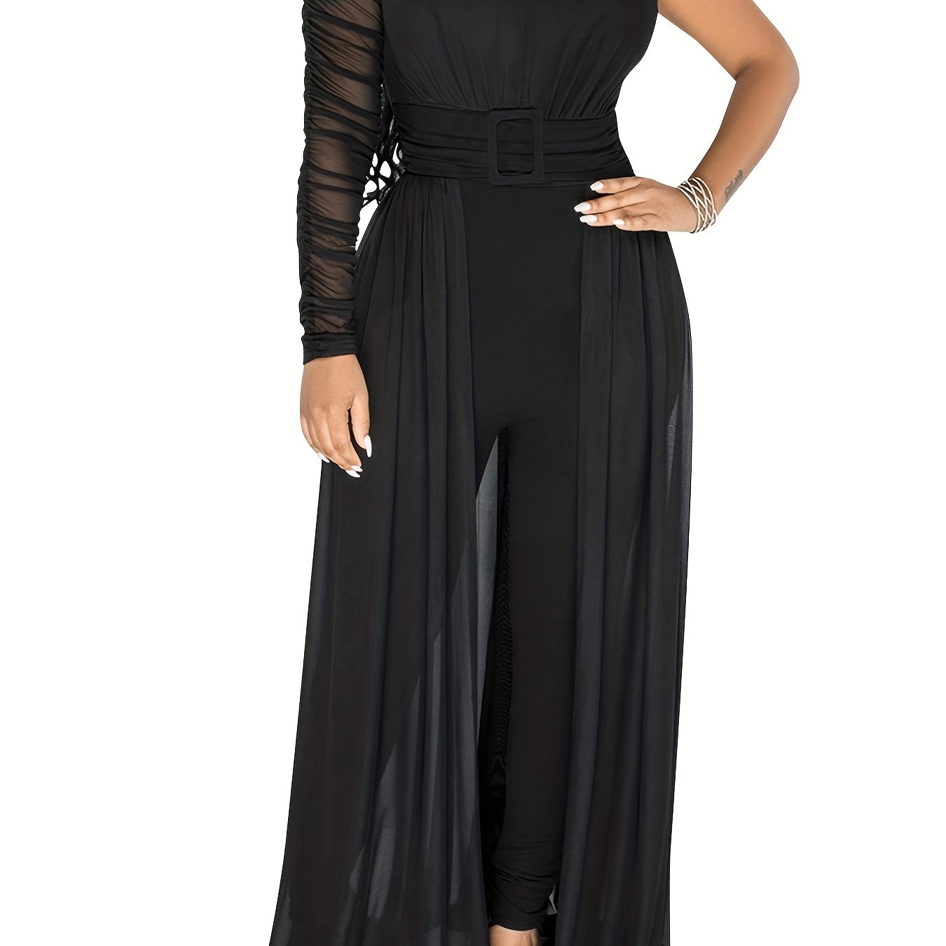 One Shoulder Jumpsuit With Overskirt Casual Women's Clothing