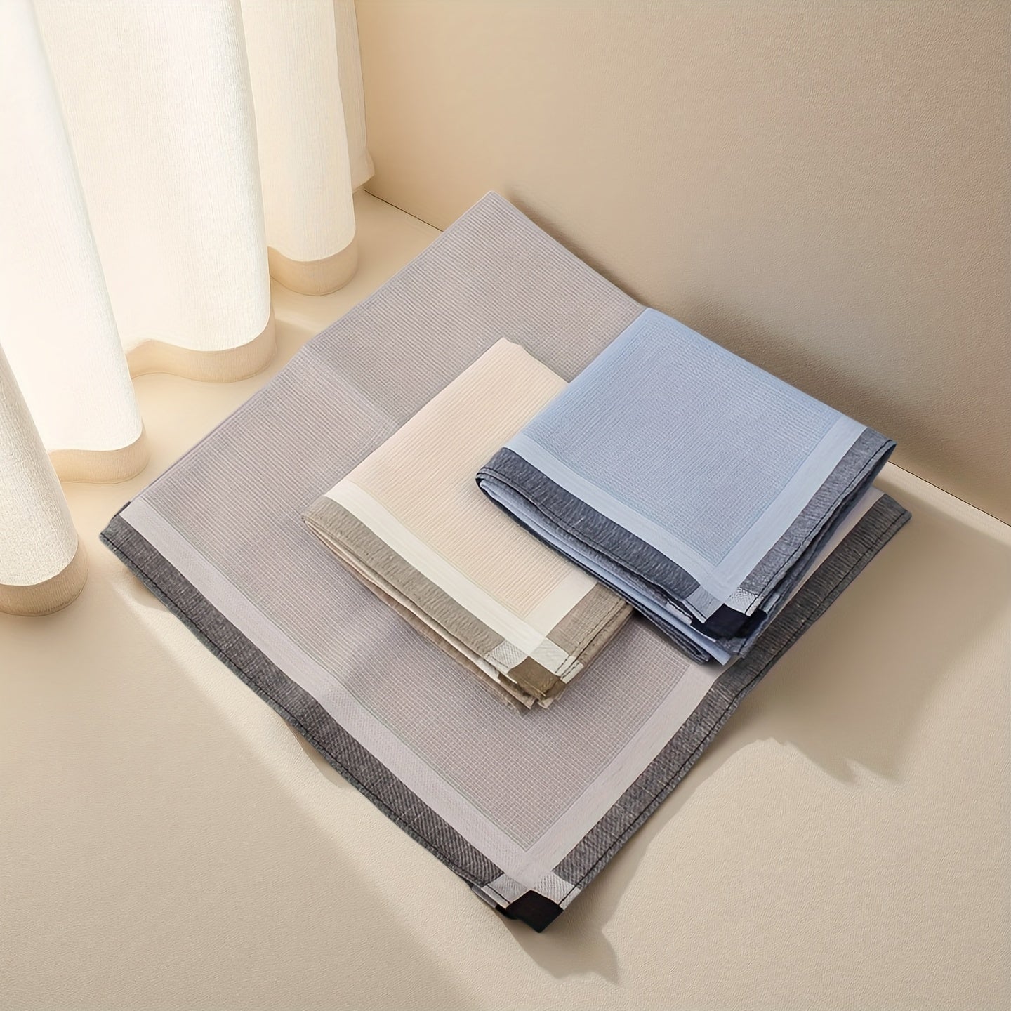 3pcs Men's Handkerchiefs in Beige & Gray